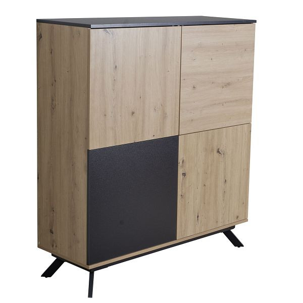 Wohnling highboard 110x125x40 cm MDF dressoir in eiken decor / zwart, ladekast met 4 deuren, ladekast, gangkast, modern, WL6.661
