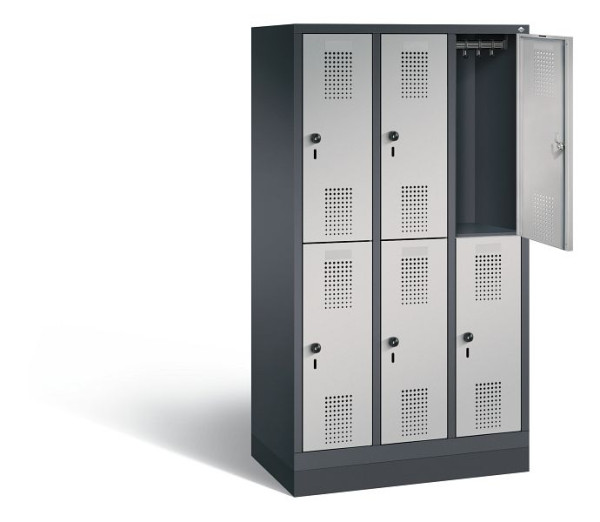 C+P schoollocker dubbeldekker Evolo, H1600xB900xD500mm, kleur: zwart-grijs/wit aluminium, 483206-30 S10087