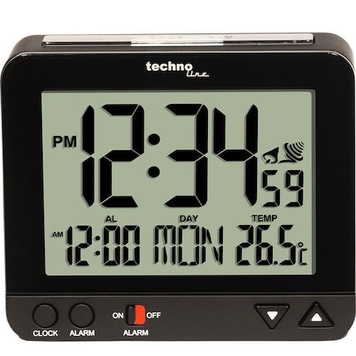 Technoline wekkerradio zwart, gedimde permanente verlichting zonder voeding, afmetingen: 96 x 80 x 32 mm, WT 195 zwart
