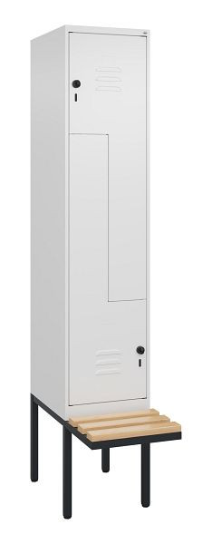 C+P Z-Spind Classic PLUS, Bank, 2 Abteile, 2120x400x815mm, 9016/9016, Drehriegel, Buche-Sitzleisten, 0800437-122 S10014