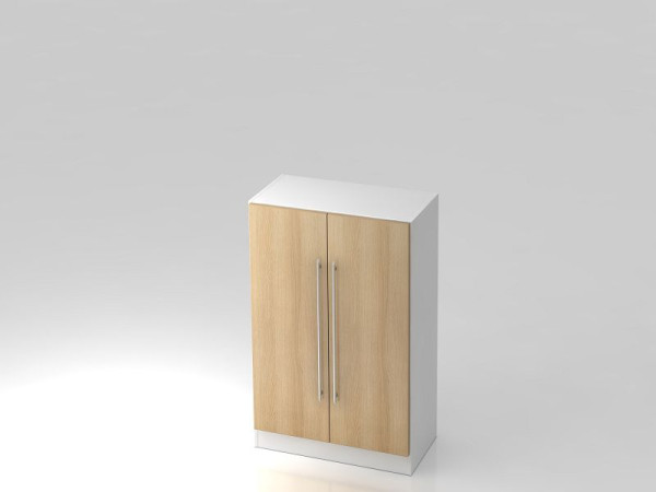 Hammerbacher kast 3OH met onderlijstrailgreep wit/eiken, 80x42x127 cm (BxDxH), V7550/W/E/RE
