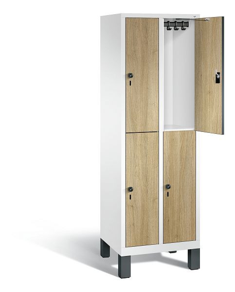 C+P locker 2-laags Evolo, H1850xB610xD500mm, kleur: verkeerswit / decor eiken Sereno, 48310-20 S10356