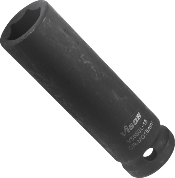VIGOR slagmoersleuteldop, lang, hol vierkant 12,5 mm (1/2 inch), buitenzeskantprofiel, 15 mm, V5550L-15