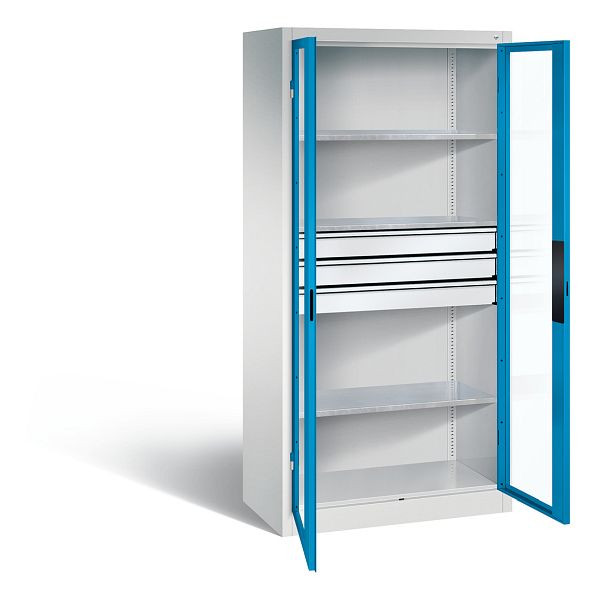 C+P gereedschapskast Acurado, H1950xW930xD500mm, kleur: lichtgrijs/lichtblauw, verzonken handgreep, 8921-55302 S10015