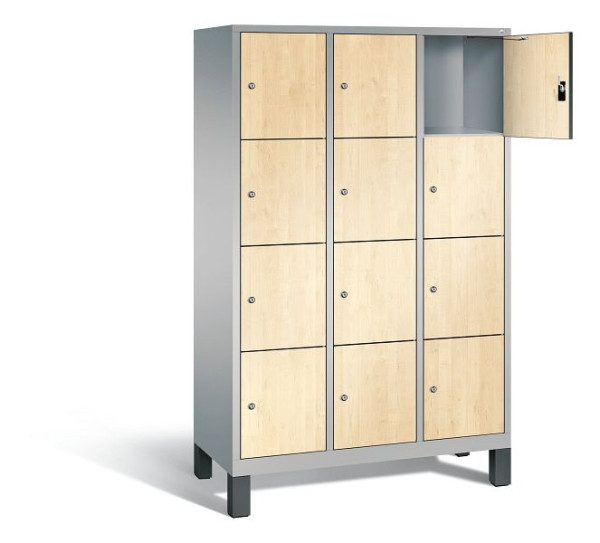 C+P lockerkast Evolo, H1850xB1200xD500mm, kleur: wit aluminium / Donau esdoorn decor, 48010-324 S10226