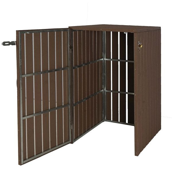 Mendler HWC-J28 XL 1/2 WPC rolcontainerbekleding, rolcontainerbox, metaal houtlook, uitbreidbaar, bruin, 75979+75980