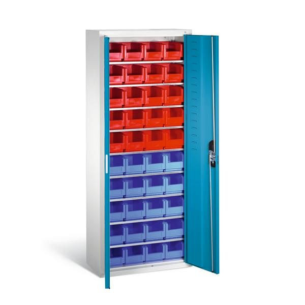 C+P tijdschriftenkast serie 13, H1690xB700xD300mm, kleur: lichtgrijs/lichtblauw, verzonken handgreep, 133413-22 S10044