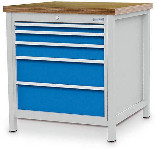 Bedrunka + Hirth box werkbank serie 810 R24-24, 1x 50, 1x 75, 1x 100, 1x 175, 1x 200 mm, lade volledig uittrekbaar 100%, 810 x 750 x 859 mm, 03.075.06V