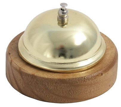 Contacto onthaalbel op vermessingd houten voet, 1048/002