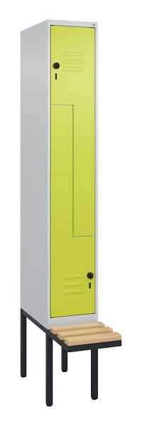 C+P Z-Spind Classic PLUS, Bank, 2 Abteile, 2120x300x815mm, 7035/0024, Drehriegel, Buche-Sitzleisten, 0800437-102 S10010