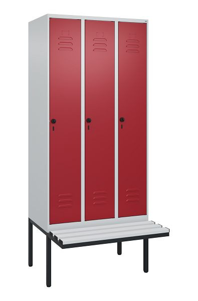 C+P Umkleidespind Classic PLUS, 3 Abteile, 2120x900x815mm, 7035/3003, Drehriegel, je 2 Doppel-Haken, 0800407-30F S10031