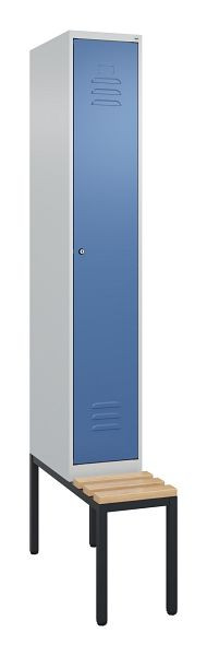 C+P luierkastje Classic PLUS met middenwand, bank, 2120x300x815mm, 7035/5023, cilinderslot, beuken zitlat, 0800507-10F S10049