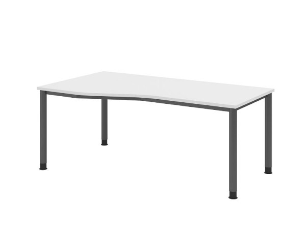 Hammerbacher bureau HS18, 180 x 100/80cm, blad: wit, 25 mm dik, 4-poots frame in grafiet, werkhoogte 68,5-81cm, VHS18/W/G