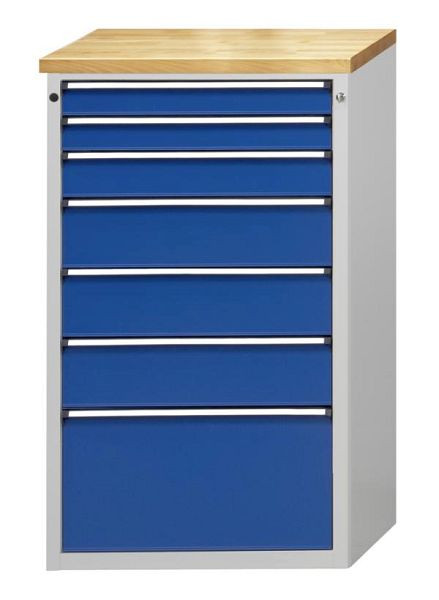 ANKE ladekast; 760 x 675 x 1280 mm; RAL 7035/5010; Kuip met antislipmat; 7 laden 90, 90, 120, 180, 180, 180, 360 mm, 610.116
