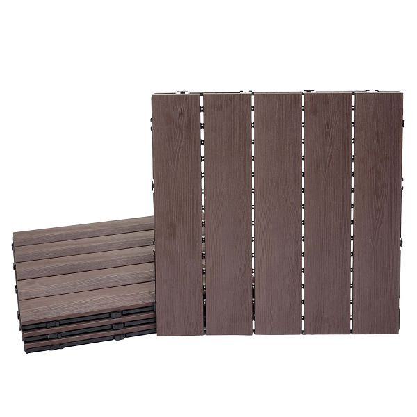 Mendler WPC vloertegel HWC-E20, houtlook balkon/terras, 3D-structuur lineair, 4x elk 50x50cm = 1m2, gestempeld donkerbruin, 76705