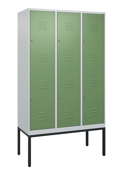 C+P dubbeldekskast Classic PLUS, frame, 3 vakken, 2120x1200x500mm, 7035/6011, cilindersloten, 0803307-32 S10021