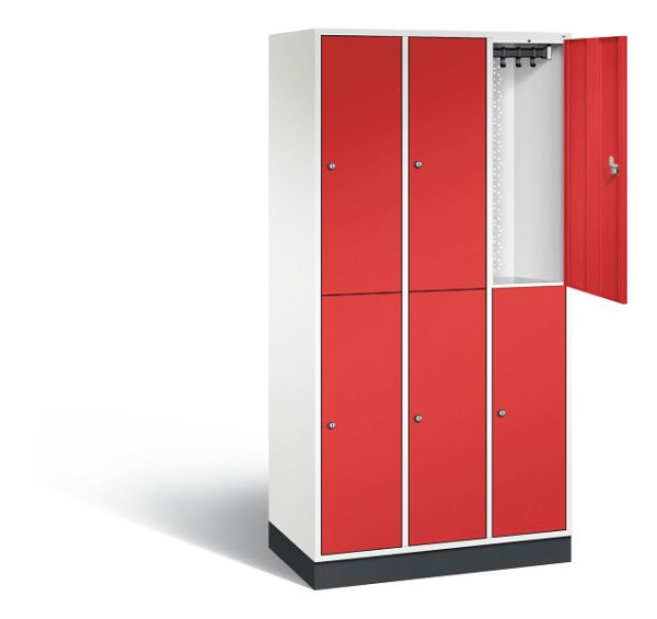 C+P locker, dubbellaags intro, H1950xW920xD490mm, kleur: verkeerswit / vuurrood, 8270-301 S10084