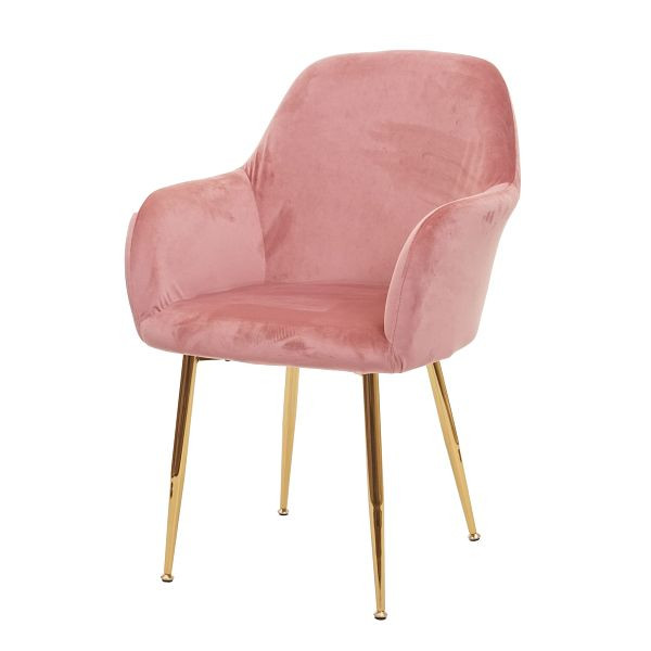 Mendler eetkamerstoel HWC-F18, stoel keukenstoel, retro design, fluweel oud roze, gouden poten, 75735