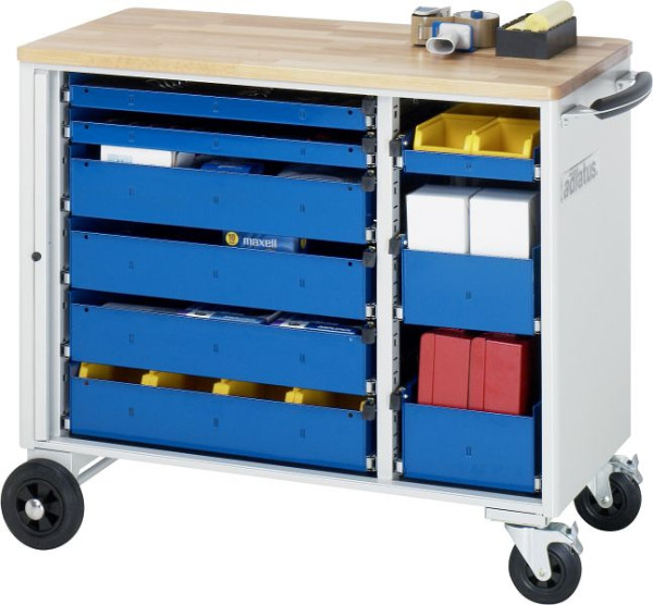 RAU gereedschapswagen serie adlatus model 10470, B1025 x D520 x H890 mm, inclusief massief beukenhouten werkblad, 02-10470B.11