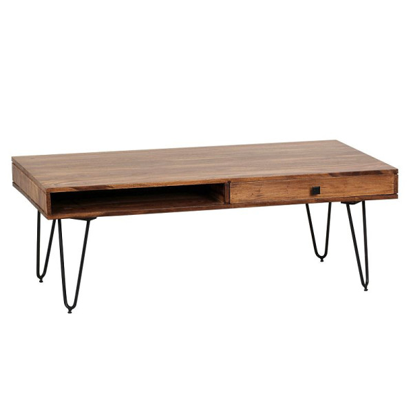Wohnling salontafel BAGLI massief sheeshamhout 120 cm breed design metalen poten landelijke stijl, WL1.513