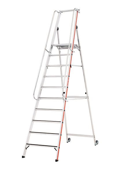 HYMER R13 platformladder met kantelrollen en lange leuning, 10 treden, stahoogte 2,35 m, 868110