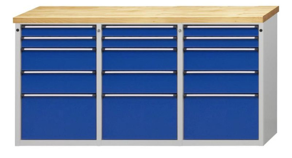 ANKE zijkast 1895x650x1020mm; Massief beuken blad 40 mm; Links 5 laden midden 5 laden Rechts 5 laden, 600.509