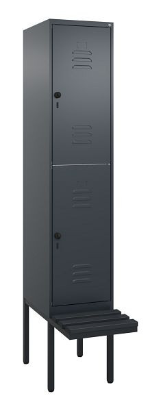 C+P Doppelstöckiger Spind Classic PLUS, 2120x400x815mm, 7016/7016, Drehriegel, mit Untergestell und schwebender Sitzfläche, 0803407-12 S10117