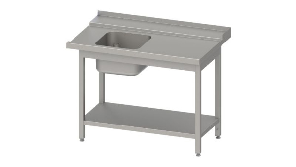Stalgast Edelstahl Zulauftisch, Korbführung mit Gefälle, Grundboden mit 1 Becken 1100x750x880mm, Anbauseite rechts, Aufkantung, verschweißt, VZL11711RA