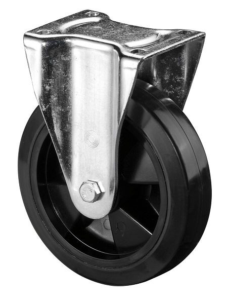 BS Rolls Zwaarlastwiel, bokwiel, wielbreedte 50 mm, wiel-Ø 200 mm, draagvermogen 350 kg, zwarte elastische banden, kunststof, rollager, L610.B60.200