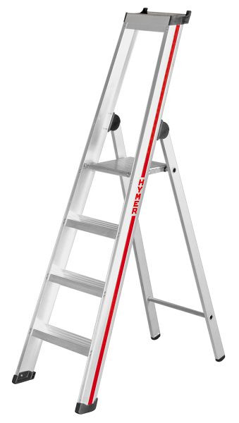 HYMER trapladder met platform, van een zijde toegankelijk, 4 treden, lengte 1,70 m, stahoogte: 0,91 m, 602604