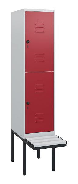 C+P Doppelstöckiger Spind Classic PLUS, 1950x400x815mm, 7035/3003, Drehriegel, mit Untergestell und schwebender Sitzfläche, 0803405-12 S10061