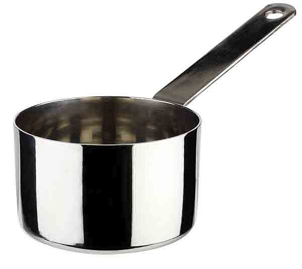 APS steelpan / serveerpot, Ø 7 cm, hoogte: 4,5 cm, RVS, 0,14 liter, handvat: 9 cm, 40643