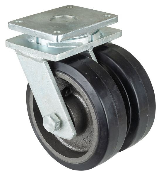 BS rollen zware dubbele rol, wielbreedte 2x75 mm, wiel-Ø 250 mm, draagvermogen 1500 kg, zwarte elastische banden, gegoten wiellichaam, kogellagers, S100.B81.250