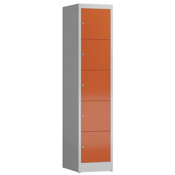 Lüllmann ClassiX lockerkast, 1 compartiment, 5 compartimenten, 1800 x 415 x 500 mm, lichtgrijs/vuurrood, X-523514