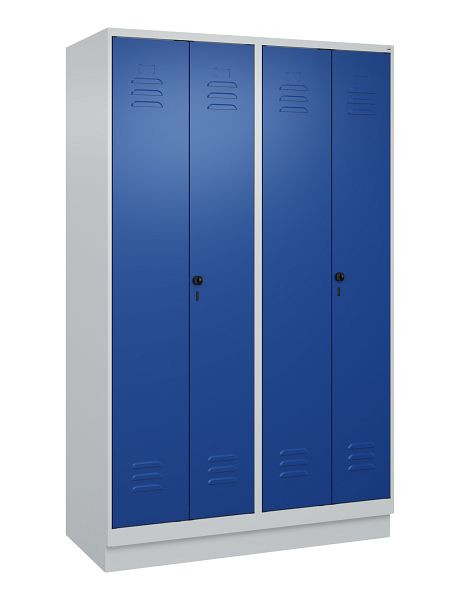 C+P Umkleidespind Classic PLUS, Doppel-Spind, Sockel, 4 Abteile, 1950x1200x500mm, 7035/5010, Drehriegel, 080022-40P S10003