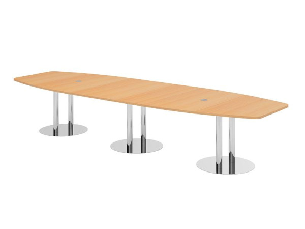 Hammerbacher vergadertafel KT40S, 400 x 130 cm, blad: beukenhout, 25 mm dik, met drie verchroomde kolompoten, 7,6/70 cm, werkhoogte 74 cm, VKT40S/6/C