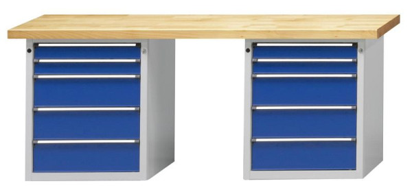 ANKE combinatie werkbank; 2000x700mm; Linker en rechter onderkast 660x615 mm, 5 laden 90, 90, 180, 180, 180 mm