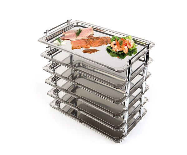 APS GN 1/1 systeembak design 2, 53 x 32,5 cm, bruikbare hoogte 4 cm, RVS 18/10, stevig vastgeschroefd, handgrepen verchroomd, 11300