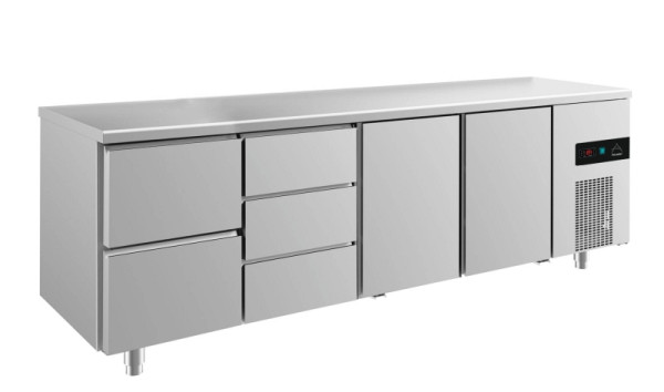 A&S Polarny koeltafel -2 tot +8°C met 2x deuren, 1x twee laden links en 1x drie laden middenlinks, 2330 x 700 x 850 mm, KT4ZDTT