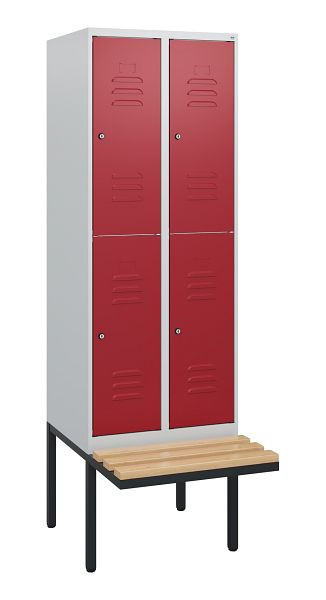 C+P dubbeldekkerkast Classic PLUS, 2 compartimenten, 1950x600x815mm, 7035/3003, cilindersloten, beukenhouten zitlatten, zitting, 0803405-20 S10031