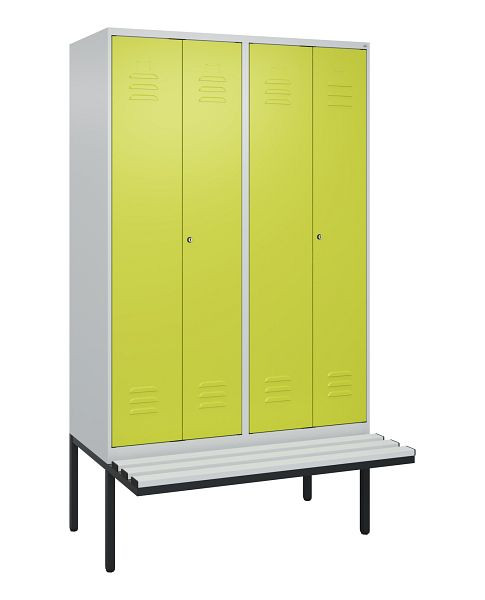 C+P Umkleidespind Classic PLUS SW, 4 Abteile, 2120x1200x815mm, 7035/0024, Zylinderschlösser, Untergestell & Sitzfläche, 0800427-40 S10025