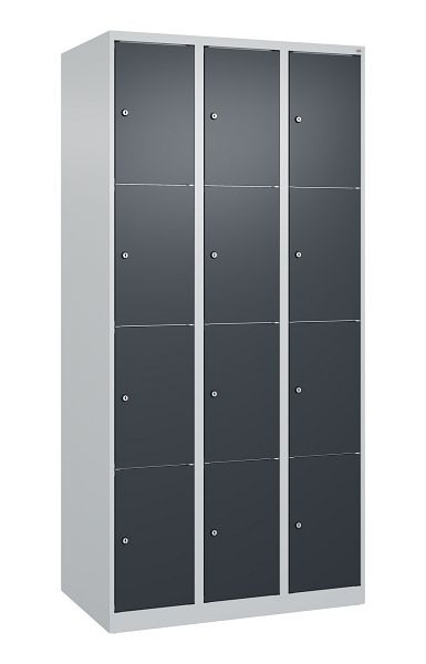 C+P Schließfachschrank Classic PLUS, 3 Abteile mit je 4 Fächern, 1850x900x500mm, 7035/7016, 080000-304 S10007