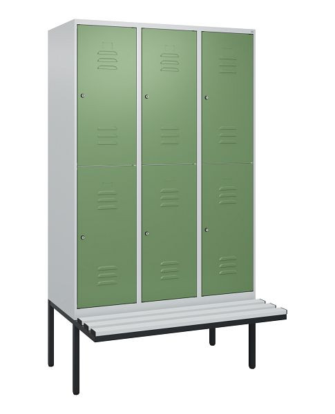 C+P dubbeldekskast Classic PLUS, 3 compartimenten, 2120x1200x815mm, 7035/6011, cilindersloten, zwevende zitting, 0803407-32 S10021