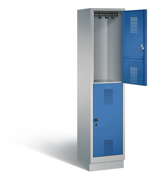 C+P locker dubbeldekker Evolo, H1800xB420xD500mm, kleur: wit aluminium / gentiaanblauw, 48320-12 S10100