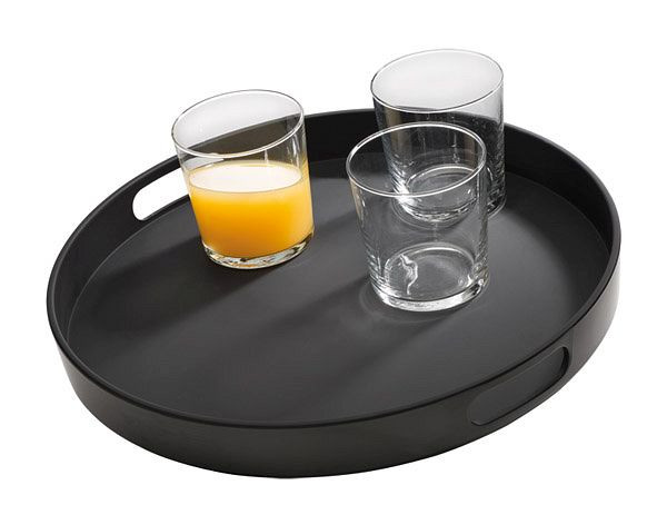 APS dienblad -BISTRO-, Ø 35,5 cm, hoogte: 4,5 cm, melamine, zwart, antislip, met 2 verzonken handgrepen, stapelrand, 84045