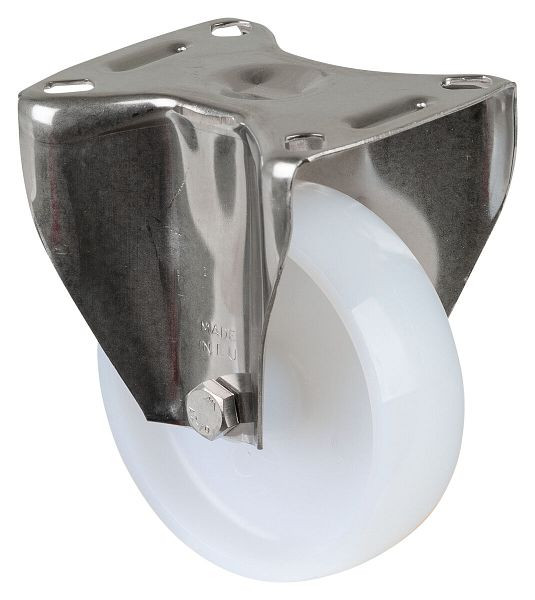 BS rollen RVS transportrol, wielbreedte 30 mm, wiel-Ø 100 mm, draagvermogen 130 kg, loopvlak/wiellichaam kunststof, glijlager, plaat, H110.A90.100