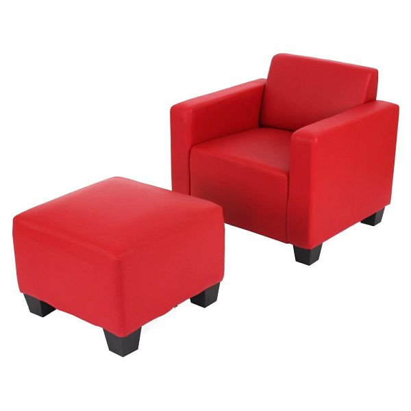 Mendler Modular Armchair Lounge chair met poef Lyon, kunstleer, rood, 21707+21704