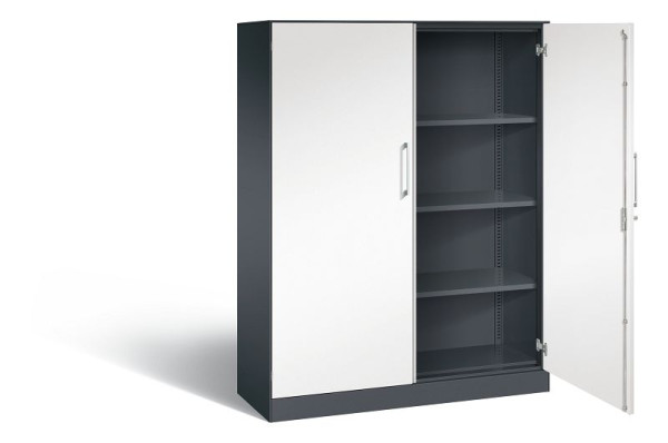C+P vleugeldeurkast Asisto, H1635xB1200xD435mm, kleur: zwartgrijs / verkeerswit, beugelgreep, 4 niveaus, 141011-000 S10064