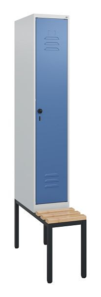 C+P luierkastje Classic PLUS, met onderbank, 1950x300x815mm, 7035/5023, draaibare sluiting, beuken zitlat, 0800505-10 S10005