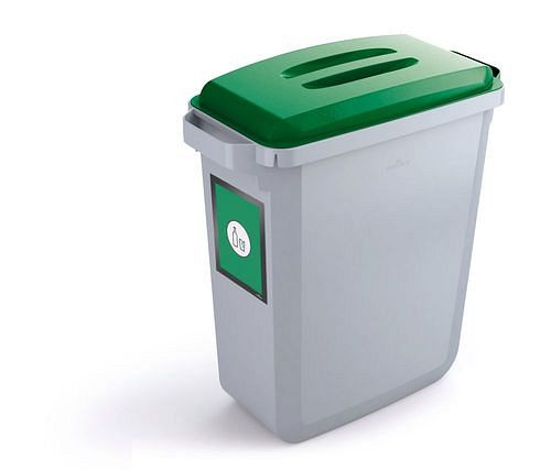 VAR prullenbak van polyethyleen (PE), 60 liter, grijs, groene deksel, met informatieframe, 311650